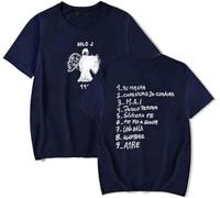 Camiseta Milo J Merch Milo J 111 Album para mujer y hombre con cuello redondo de manga corta estilo retro, azul marino, XS