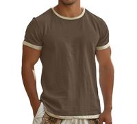 Camiseta minimalista natural para hombre en un tono natural tranquilo - Camiseta informal de manga corta con aspecto de lino | Camiseta básica atemporal para el día a día, la playa y los viajes