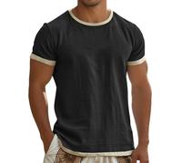 Camiseta minimalista natural para hombre en un tono natural tranquilo - Camiseta informal de manga corta con aspecto de lino | Camiseta básica atemporal para el día a día, la playa y los viajes