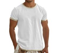 Camiseta minimalista natural para hombre en un tono natural tranquilo - Camiseta informal de manga corta con aspecto de lino | Camiseta básica atemporal para el día a día, la playa y los viajes