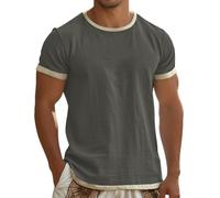 Camiseta minimalista natural para hombre en un tono natural tranquilo - Camiseta informal de manga corta con aspecto de lino | Camiseta básica atemporal para el día a día, la playa y los viajes