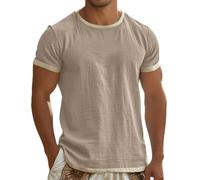 Camiseta minimalista natural para hombre en un tono natural tranquilo - Camiseta informal de manga corta con aspecto de lino | Camiseta básica atemporal para el día a día, la playa y los viajes