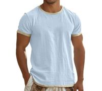 Camiseta minimalista natural para hombre en un tono natural tranquilo - Camiseta informal de manga corta con aspecto de lino | Camiseta básica atemporal para el día a día, la playa y los viajes