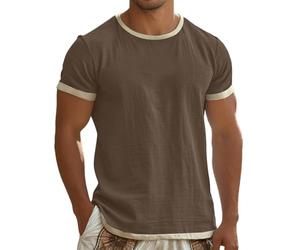 Camiseta minimalista natural para hombre en un tono natural tranquilo - Camiseta informal de manga corta con aspecto de lino | Camiseta básica atemporal para el día a día, la playa y los viajes