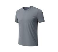 Camiseta moderna de manga corta para hombre, cuello redondo, color liso, diseño sin botones, para uso casual inteligente, exploración de la ciudad, tiempo libre y eventos sociales de verano, A gris