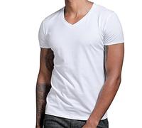 Camiseta moderna de verano para hombre, cuello en V, corte ajustado, porcentaje de algodón, sudadera de manga corta, suave y cómoda