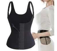 Camiseta moldeadora de corsé negra - Chaleco adelgazante de cintura ajustable, camiseta de compresión para mujer, moldeadora corporal con cierre de cuatro ganchos | Diseño transpirable y de fuerte sop