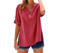 Camiseta mujer algodón oversize manga corta - Top mujer verano casual blusa ligera transpirable blusine lino camisa cómoda moda camiseta casa deportiva blusa playa vacaciones, Watermelon Red, S