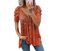 Camiseta Mujer Camisetas Manga Corta Anchas Amplias Personalizadas Mujer Tallas Grandes Camiseta Cremallera Manga Corta Cuello Pico Oversize Mujer Escote V Talla Grande T Shirt Women Naranja 3XL