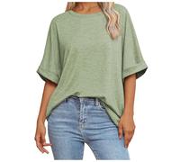 Camiseta Mujer Casual Negra Oversize Camiseta Cómoda y Suave Larga Ropa de Mujer Verano Escote Redondo Básico Elegante Blusa Lisa para El Día a Día Manga Corta Túnica