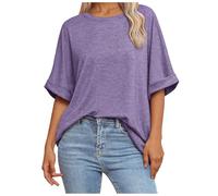 Camiseta Mujer Casual Negra Oversize Camiseta Cómoda y Suave Larga Ropa de Mujer Verano Escote Redondo Básico Elegante Blusa Lisa para El Día a Día Manga Corta Túnica