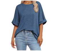 Camiseta Mujer Casual Negra Oversize Camiseta Cómoda y Suave Larga Ropa de Mujer Verano Escote Redondo Básico Elegante Blusa Lisa para El Día a Día Manga Corta Túnica