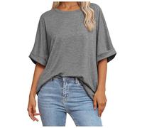 Camiseta Mujer Casual Negra Oversize Camiseta Cómoda y Suave Larga Ropa de Mujer Verano Escote Redondo Básico Elegante Blusa Lisa para El Día a Día Manga Corta Túnica