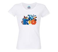 Camiseta Mujer Cuello Redondo Algodón Bio Rio Película Animación Animación Animal Tropical Selva Dibujos Animados, blanco, S