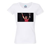 Camiseta Mujer Cuello Redondo Algodón Bio Roger Federer Ganador Celebrante Athlete Star Tennis Champion, blanco, M