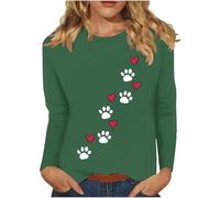 Camiseta Mujer de Manga Larga Pata de Perro Estampado Amor Cuello Redondo Moda Suelto Tumblr Túnica Tops Casual Fiesta T-Shirt Camisa Primavera Otoño Basic Cómodo tee Sudadera Jersey 2025