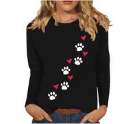 Camiseta Mujer de Manga Larga Pata de Perro Estampado Amor Cuello Redondo Moda Suelto Tumblr Túnica Tops Casual Fiesta T-Shirt Camisa Primavera Otoño Basic Cómodo tee Sudadera Jersey 2025