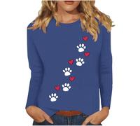 Camiseta Mujer de Manga Larga Pata de Perro Estampado Amor Cuello Redondo Moda Suelto Tumblr Túnica Tops Casual Fiesta T-Shirt Camisa Primavera Otoño Basic Cómodo tee Sudadera Jersey 2025