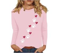 Camiseta Mujer de Manga Larga Pata de Perro Estampado Amor Cuello Redondo Moda Suelto Tumblr Túnica Tops Casual Fiesta T-Shirt Camisa Primavera Otoño Basic Cómodo tee Sudadera Jersey 2025