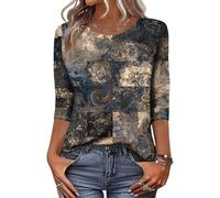 Camiseta Mujer, Floral Moda Casual Verano Cuello Redondo Bonita Personalizadas Estampado Manga 3/4 Fiesta Elegante Cómoda Lisas Transpirable Basica Cuello En V Verano Mujer,L
