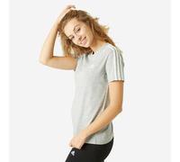 Camiseta mujer manga corta 100% algodón adidas fitness 3 franjas gris jaspeado XL