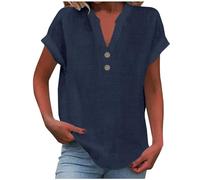 Camiseta Mujer Manga Corta Algodón y Lino Basicas Blusas Verano Deportiva Ropa Mujer Verano 2025 Camiseta Cuello V Básica Elegantes T Shirts Ofertas Flash del Dia(Marina de Guerra,XXL)