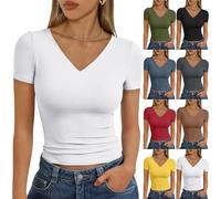 Camiseta Mujer Manga Corta Basicas Verano Blusas Algodon Tallas Grandes Suelto Ropa Mujer Verano 2025 Camisetas Cuello V Casual Básica Tops Mis Pedidos Realizados(Blanco,XL)