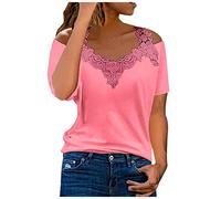 Camiseta Mujer Manga Corta Encaje Moda Camisa un Hombro Verano Suelto Cuello en V Túnica Tops Sexy Casual Fiesta T-Shirt Blusa Elegante Original Basic tee Camisetas Talla Grande 2025