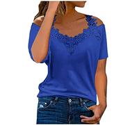 Camiseta Mujer Manga Corta Encaje Moda Camisa un Hombro Verano Suelto Cuello en V Túnica Tops Sexy Casual Fiesta T-Shirt Blusa Elegante Original Basic tee Camisetas Talla Grande 2025