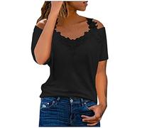 Camiseta Mujer Manga Corta Encaje Moda Camisa un Hombro Verano Suelto Cuello en V Túnica Tops Sexy Casual Fiesta T-Shirt Blusa Elegante Original Basic tee Camisetas Talla Grande 2025