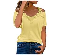 Camiseta Mujer Manga Corta Encaje Moda Camisa un Hombro Verano Suelto Cuello en V Túnica Tops Sexy Casual Fiesta T-Shirt Blusa Elegante Original Basic tee Camisetas Talla Grande 2025