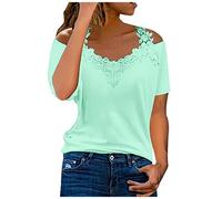 Camiseta Mujer Manga Corta Encaje Moda Camisa un Hombro Verano Suelto Cuello en V Túnica Tops Sexy Casual Fiesta T-Shirt Blusa Elegante Original Basic tee Camisetas Talla Grande