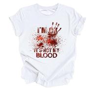 Camiseta Mujer Manga Corta I M Fine Divertido 3D Estampada Disfraz de Halloween Blusa Fiesta Terror Sangriento Feo Camiseta Tops Talla Grande T-Shirt Comodidad