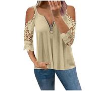 Camiseta Mujer Manga Corta Moda Camisa un Hombro Encaje Verano Suelto Cuello en V Cremallera Túnica Tops Sexy Casual Fiesta T-Shirt Blusa Elegante Original tee Camisetas Talla Grande 2025