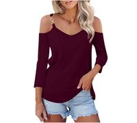 Camiseta Mujer Manga Corta Moda Camisa un Hombro Verano Suelto Cuello en V Túnica Tops Sexy Casual Fiesta T-Shirt Blusa Algodón Elegante Original Basic tee Camisetas Talla Grande 2025