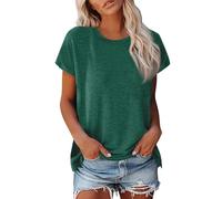 Camiseta Mujer Manga Corta Verano Basicas Blusas Algodon Tallas Grandes Elegantes Ropa Mujer Verano 2025 Camiseta Cuello Redondo Básica Vestir Tops Mis Pedidos Realizados(Verde Oscuro,M)