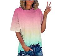 Camiseta Mujer Manga Corta Verano Color Degradado Moda Suelto Casual Cuello Redondo Túnica Tops Algodón Fiesta T-Shirt Camisa Elegante Cómodo Original Basic tee Deportiva Talla Grande 2025