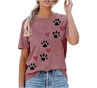 Camiseta Mujer Manga Corta Verano Estampado Pata del Perro Moda Suelto Cuello Redondo Tumblr Tops Algodón Casual Fiesta T-Shirt Camisa Elegante Cómodo Original Basic tee Talla Grande 2025