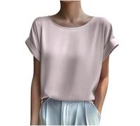 Camiseta Mujer Manga Corta Verano Seda Color sólido Moda Casual Suelto Elegante Cuello Redondo Túnica Tops Fiesta Oficina T-Shirt Cómodo Camisa Original Basic tee Talla Grande 2025