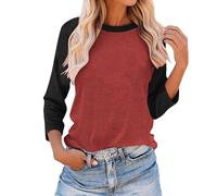 Camiseta Mujer Manga Larga,Cuello Redondo Camisetas Mujer Primavera Verano Basico Simple Color Block Camisa Informal Casual Blusa Tops Sueltos Camisas Original Oficina tee Pullover T-Shirt