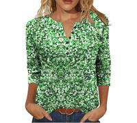 Camiseta Mujer Manga Larga,Cuello V con Botones Camisetas Mujer Primavera Verano Basico Simple Color Block Camisa Informal Casual Blusa Tops Sueltos Camisas Original Oficina tee Pullover T-Shirt