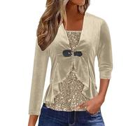 Camiseta Mujer Manga Larga Lentejuelas Terciopelo Patchwork Volantes Moda Color sólido Elegante Suelto Túnica Tops Casual Fiesta T-Shirt Camisa Talla Grande Primavera Otoño tee Jersey 2025