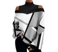 Camiseta mujer manga larga top elegante camiseta curvy cuello en V camisa talla grande geométrica color sólido blusa suave ligera camiseta casual oficina camisetas Y2k regalos baratos, Negro , XXXL