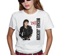 Camiseta mujer Michael Jackson Bad Oficial, camiseta pop vintage icónica, impresión de alta calidad, idea de regalo para fans de la música de los años 80, blanco, L
