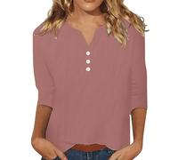 Camiseta mujer primavera manga larga - Top de mujer elegante e informal túnica transpirable amplia blusa con botones ligera camisa lisa cómoda camiseta casa vacaciones Blusa verano playa, Watermelon