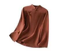 Camiseta Mujer Rebajas,Lino y Algodón Camisetas Manga Larga con Botones Informal Estilo Literario Primavera Verano Otoño Blusas y Camisas Original Fiesta Tops Shirt tee Camisa Ligero con Cuello Alto