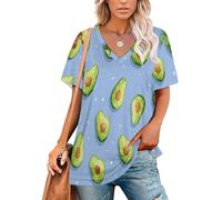 Camiseta Mujer Tallas Grandes Camiseta De Mujer con Cuello En V Media Manga Lindo Estilo Dibujos Animados Verano Top En Ajuste Holgado como Blusa Patrón Aguacate En Acuarela Camisetas
