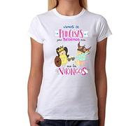 Camiseta Mujer Vamos de Princesas Pero bebemos más Que los Vikingos. Camiseta Divertida, Fiestas, Despedidas solteras, Feria, cumpleaños. (Medium)