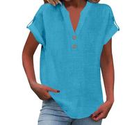 Camiseta Mujer Vestir Blusa Elegante Azul Vintage Lino Camisa Blanca Manga Corta Rebajas Hoy Oferta Flash Rayas Volante de Flores Verano Cuello V Manga Corta Camisetas Negras Mujer Azul XL