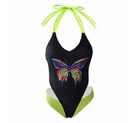 Camiseta Natacion Mujer Bañador Despedida Soltera Traje de Baño Sexy con Cuello en Contraste para Mujer Traje de Baño con Cintura Abierta Bañador Reductor Efecto Faja Triquini (Black S)
